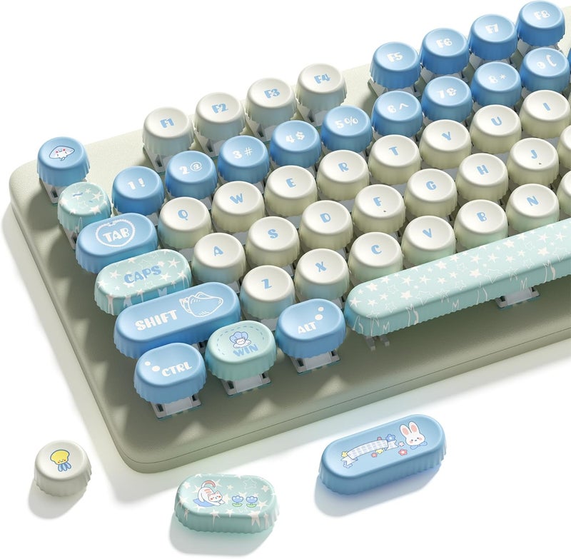 Hkfos XVX Round Typewriter Keycaps, Cute PBT Keycap Set, Dye-Sublimation Keyboard Keycaps Suitable for 60% 65% 75% 80% 96% 100% Layout Mechanical Keyboard - Image 1